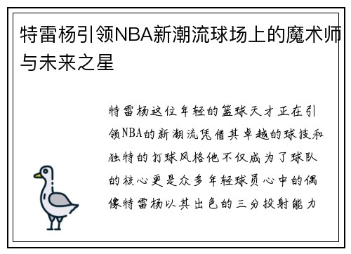 特雷杨引领NBA新潮流球场上的魔术师与未来之星